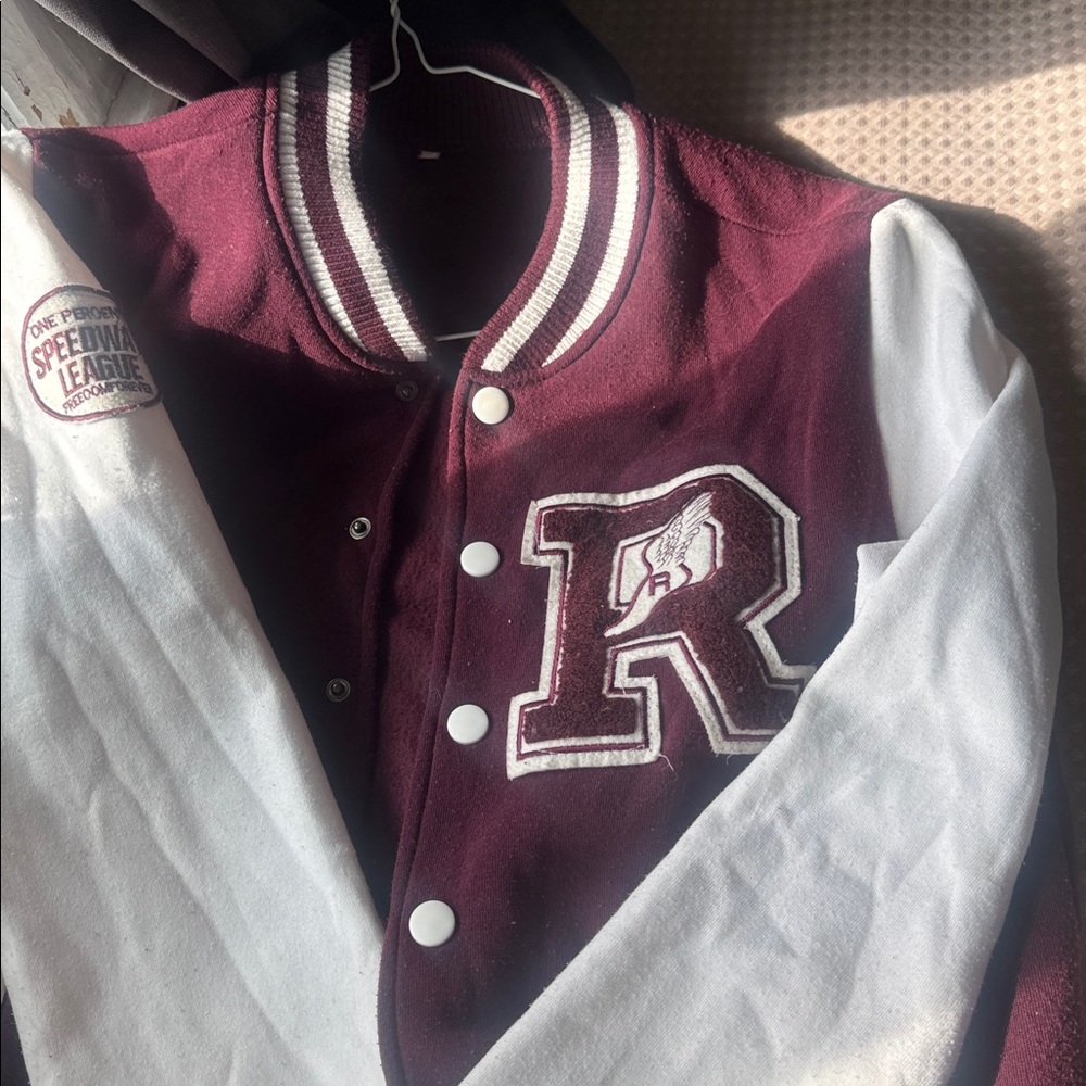 Maroon and White Varsity Jacket
